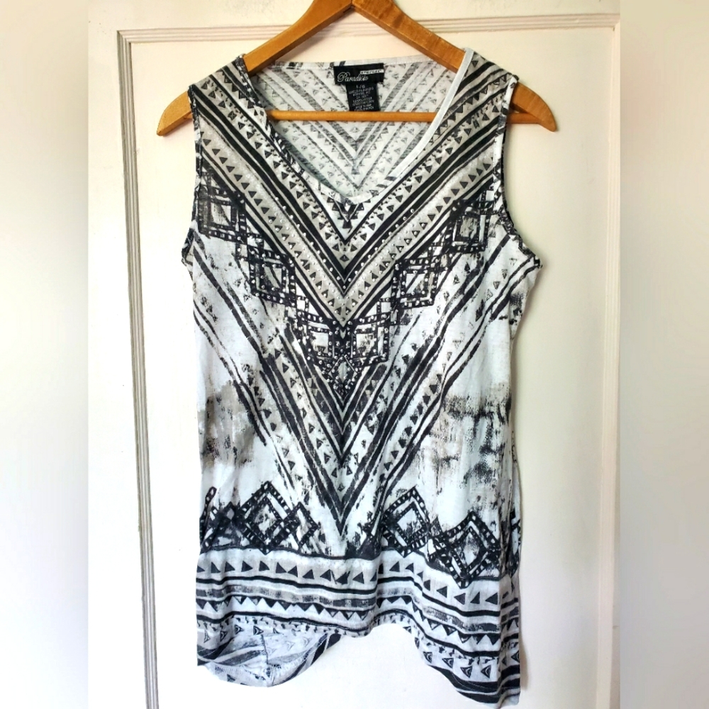 Western Aztec Bling Pattern Tank Top 🐎🤠🖤🤍